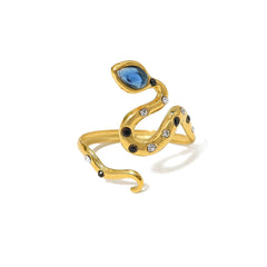 Wholesale IG Style Vacation Snake Titanium Steel Plating Inlay Zircon 18K Gold Plated Open Rings - coojewelry