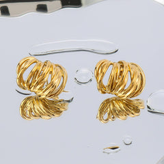 Wholesale IG Style Vintage Simple Lines Three-dimensional Hollow Out 316 Stainless Steel 18K Gold Plated Ear Studs Pair - coojewelry