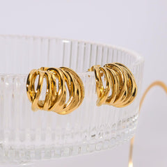 Wholesale IG Style Vintage Simple Lines Three-dimensional Hollow Out 316 Stainless Steel 18K Gold Plated Ear Studs Pair - coojewelry