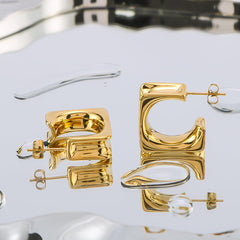 Wholesale IG Style Vintage Simple Three-dimensional 316 Stainless Steel 18K Gold Plated Ear Studs Pair - coojewelry
