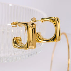 Wholesale IG Style Vintage Simple Three-dimensional 316 Stainless Steel 18K Gold Plated Ear Studs Pair - coojewelry