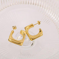 Wholesale IG Style Vintage Simple Three-dimensional 316 Stainless Steel 18K Gold Plated Ear Studs Pair - coojewelry