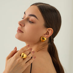 Wholesale IG Style Vintage Style Heart Shape Stainless Steel Plating 18K Gold Plated Rings - coojewelry