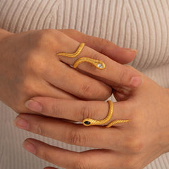 Wholesale IG Style Vintage Style Snake Stainless Steel Plating 18K Gold Plated Open Rings - coojewelry