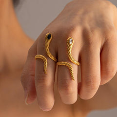 Wholesale IG Style Vintage Style Snake Stainless Steel Plating 18K Gold Plated Open Rings - coojewelry