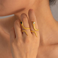 Wholesale IG Style Vintage Style Snake Stainless Steel Plating 18K Gold Plated Open Rings - coojewelry