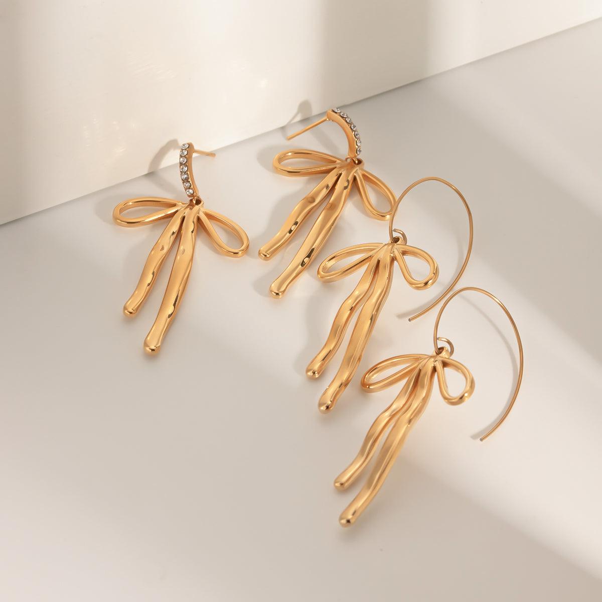 Wholesale Ins Style Bow Knot Drop Earrings Stainless Steel 18K Gold Plated - coojewelry