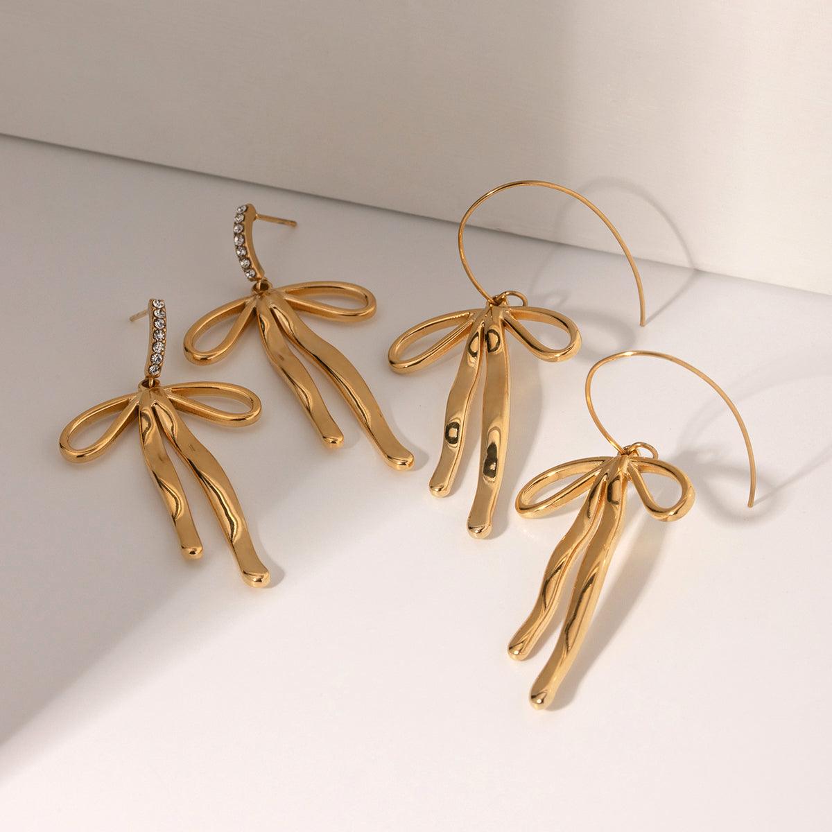 Wholesale Ins Style Bow Knot Drop Earrings Stainless Steel 18K Gold Plated - coojewelry