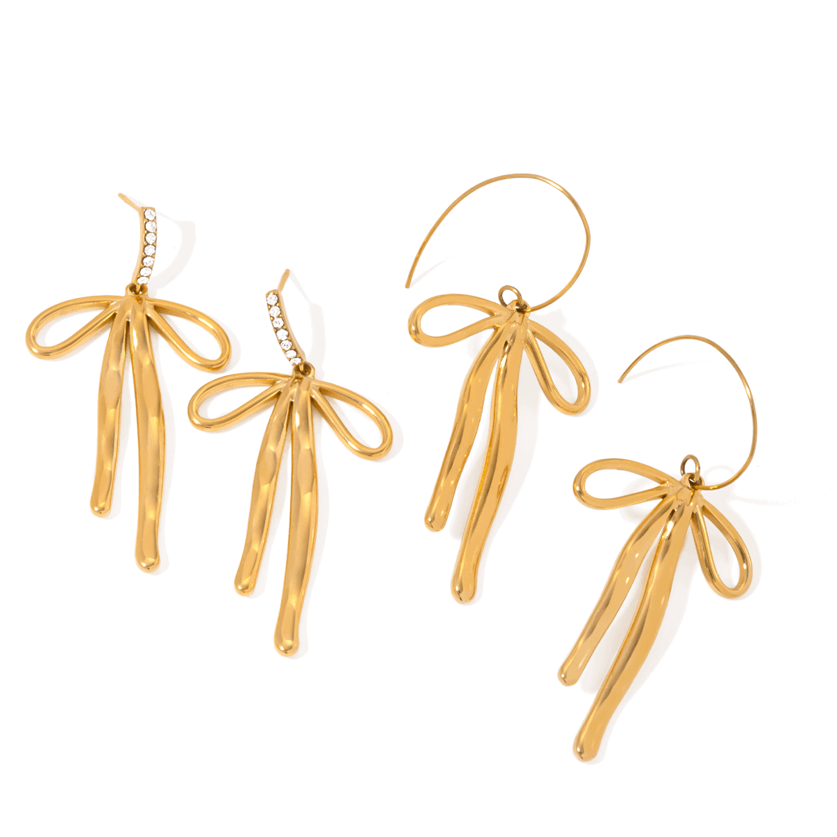 Wholesale Ins Style Bow Knot Drop Earrings Stainless Steel 18K Gold Plated - coojewelry