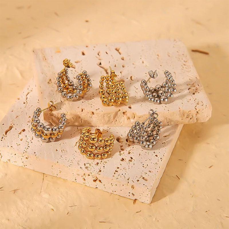 Wholesale Ins Style Simple C Shape Ear Studs Stainless Steel Gold Plated - coojewelry