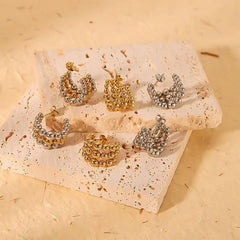Wholesale Ins Style Simple C Shape Ear Studs Stainless Steel Gold Plated - coojewelry