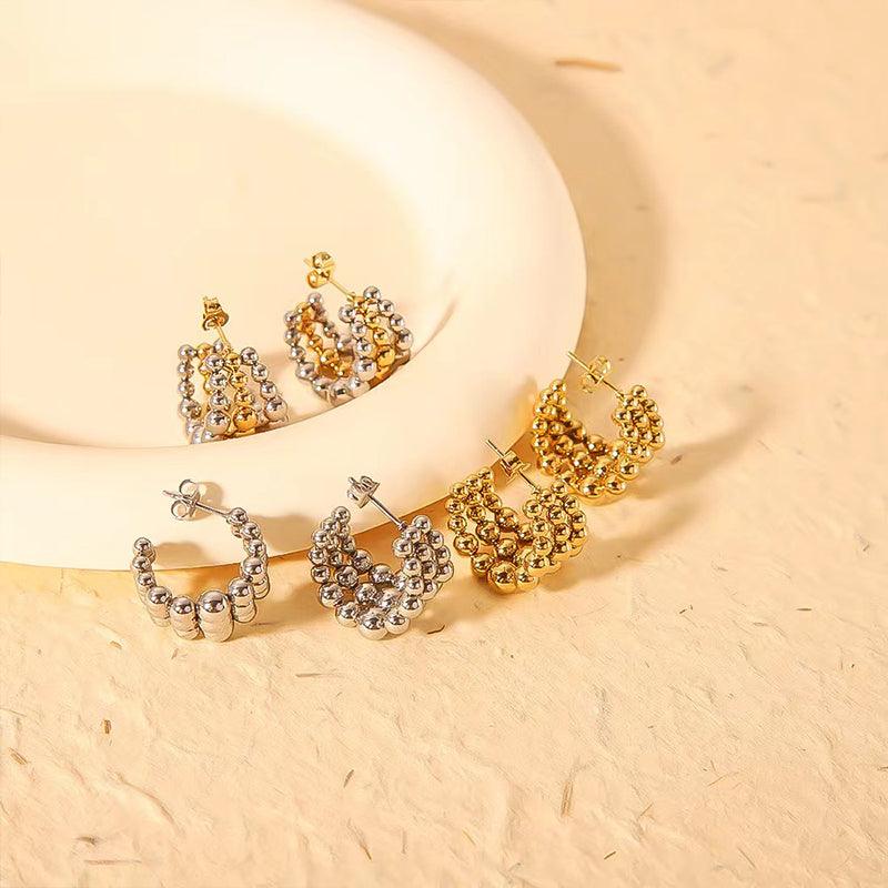 Wholesale Ins Style Simple C Shape Ear Studs Stainless Steel Gold Plated - coojewelry