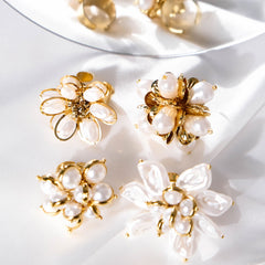 Wholesale Jewelry Casual Glam Flower Stainless Steel Pearl 14K Gold Plated Rings - coojewelry