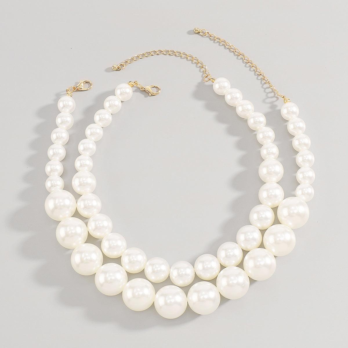 Wholesale Jewelry Elegant Modern Style Simple Style Solid Color Imitation Pearl Iron Double Layer Necklaces Necklace Choker - coojewelry