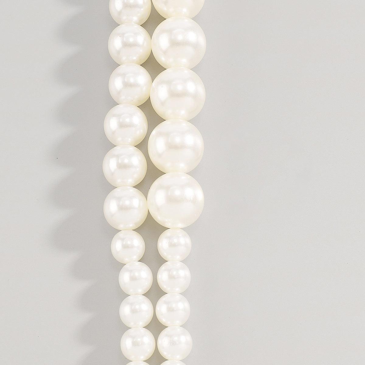 Wholesale Jewelry Elegant Modern Style Simple Style Solid Color Imitation Pearl Iron Double Layer Necklaces Necklace Choker - coojewelry