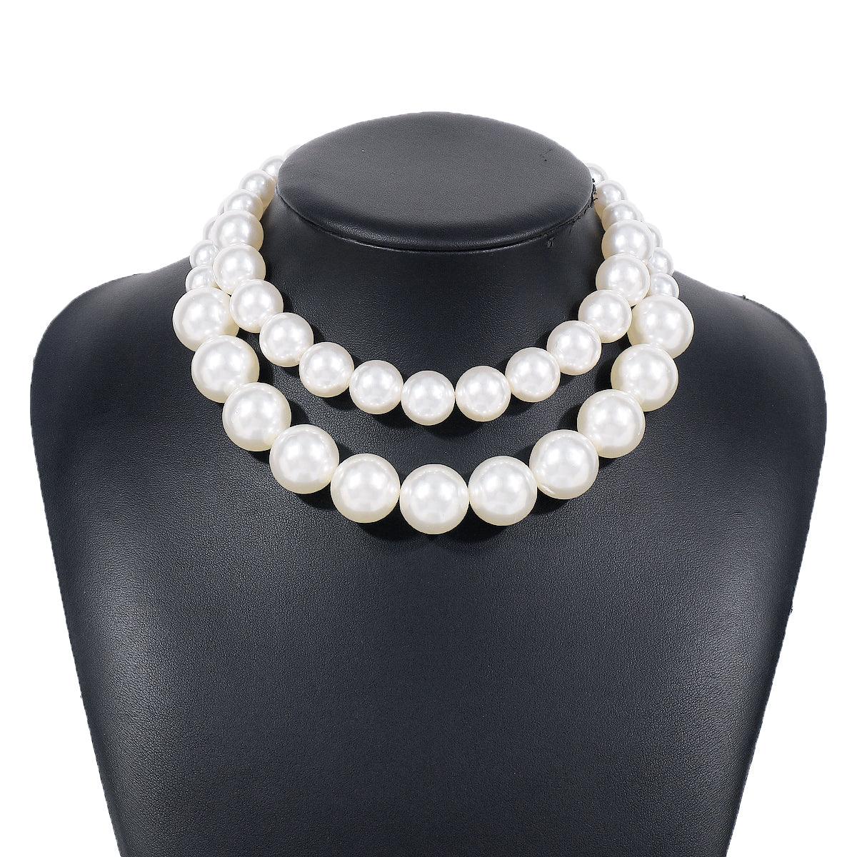 Wholesale Jewelry Elegant Modern Style Simple Style Solid Color Imitation Pearl Iron Double Layer Necklaces Necklace Choker - coojewelry