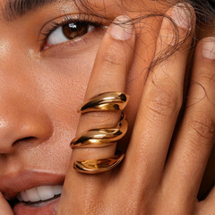 Wholesale Jewelry IG Style Spring Solid Color Lines Stainless Steel 18K Gold Plated Rings - coojewelry