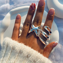 Wholesale Jewelry IG Style Spring Solid Color Lines Stainless Steel 18K Gold Plated Rings - coojewelry