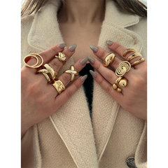 Wholesale Jewelry IG Style Spring Solid Color Lines Stainless Steel 18K Gold Plated Rings - coojewelry