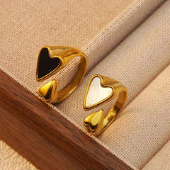 Wholesale Jewelry Modern Classic Heart Shape Stainless Steel Acrylic Shell Gold Plated Open Rings - coojewelry