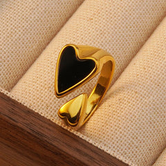 Wholesale Jewelry Modern Classic Heart Shape Stainless Steel Acrylic Shell Gold Plated Open Rings - coojewelry