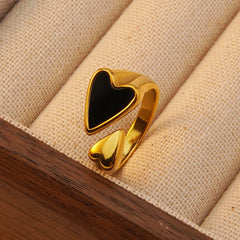 Wholesale Jewelry Modern Classic Heart Shape Stainless Steel Acrylic Shell Gold Plated Open Rings - coojewelry