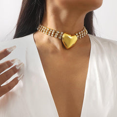 Wholesale Jewelry Modern Style Simple Style Heart Shape Iron Rhinestones Inlay Pendant Necklace - coojewelry