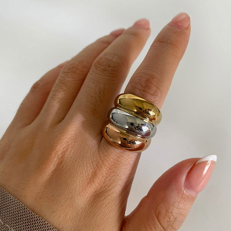Wholesale Jewelry Nordic Exaggerated Color Block Stainless Steel 18K Gold Plated Irregular Rings - coojewelry