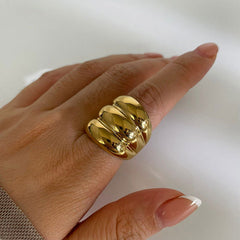 Wholesale Jewelry Nordic Exaggerated Color Block Stainless Steel 18K Gold Plated Irregular Rings - coojewelry