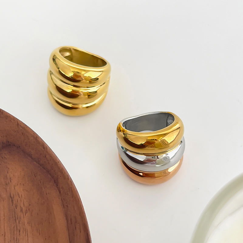 Wholesale Jewelry Nordic Exaggerated Color Block Stainless Steel 18K Gold Plated Irregular Rings - coojewelry