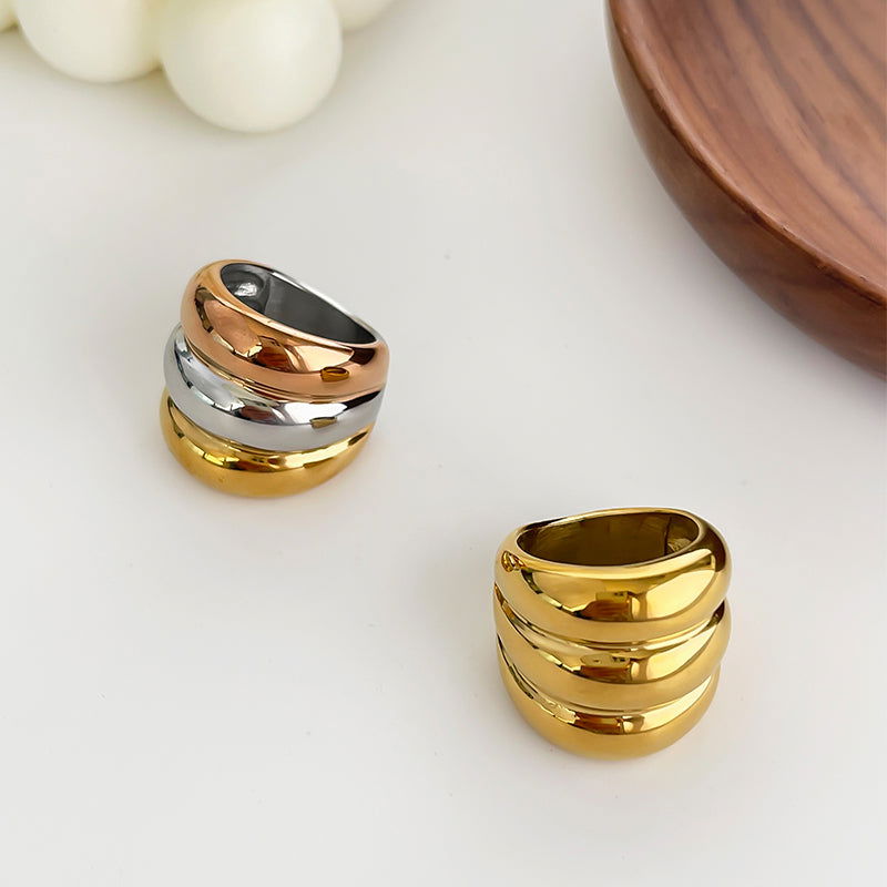 Wholesale Jewelry Nordic Exaggerated Color Block Stainless Steel 18K Gold Plated Irregular Rings - coojewelry