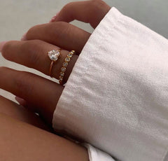 Wholesale Jewelry Simple Classic Style Commute Heart Shape 304 Stainless Steel Titanium Steel Zircon 18K Gold Plated Inlay Rings - coojewelry