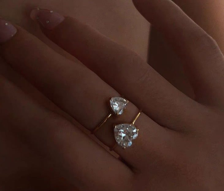 Wholesale Jewelry Simple Classic Style Commute Heart Shape 304 Stainless Steel Titanium Steel Zircon 18K Gold Plated Inlay Rings - coojewelry