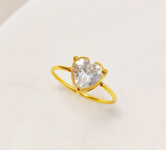 Wholesale Jewelry Simple Classic Style Commute Heart Shape 304 Stainless Steel Titanium Steel Zircon 18K Gold Plated Inlay Rings - coojewelry