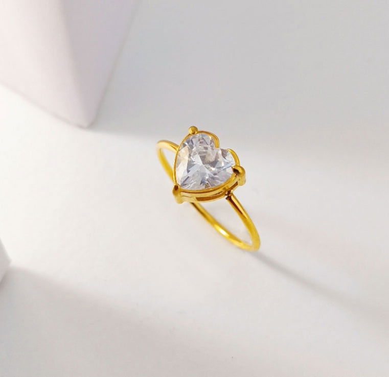 Wholesale Jewelry Simple Classic Style Commute Heart Shape 304 Stainless Steel Titanium Steel Zircon 18K Gold Plated Inlay Rings - coojewelry