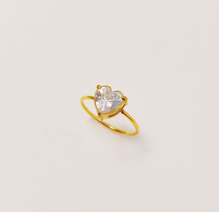 Wholesale Jewelry Simple Classic Style Commute Heart Shape 304 Stainless Steel Titanium Steel Zircon 18K Gold Plated Inlay Rings - coojewelry