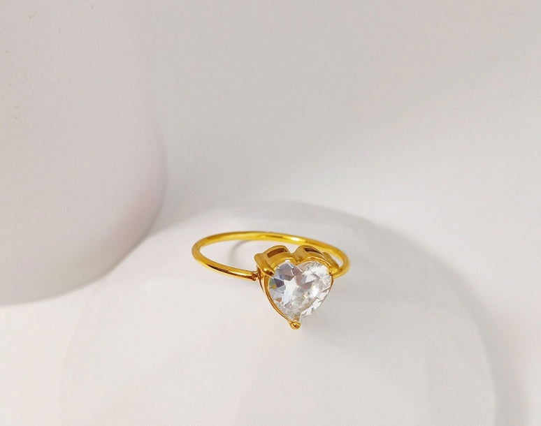 Wholesale Jewelry Simple Classic Style Commute Heart Shape 304 Stainless Steel Titanium Steel Zircon 18K Gold Plated Inlay Rings - coojewelry