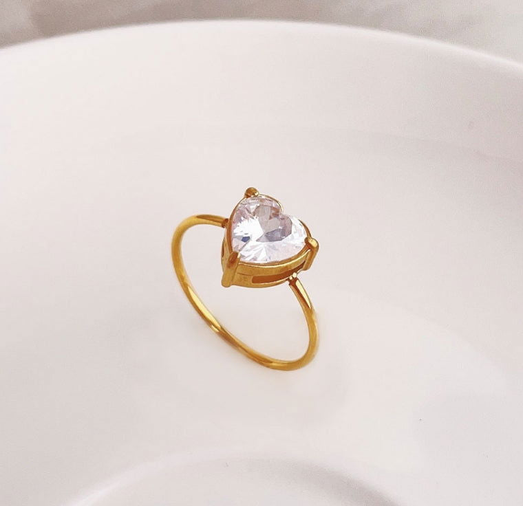 Wholesale Jewelry Simple Classic Style Commute Heart Shape 304 Stainless Steel Titanium Steel Zircon 18K Gold Plated Inlay Rings - coojewelry