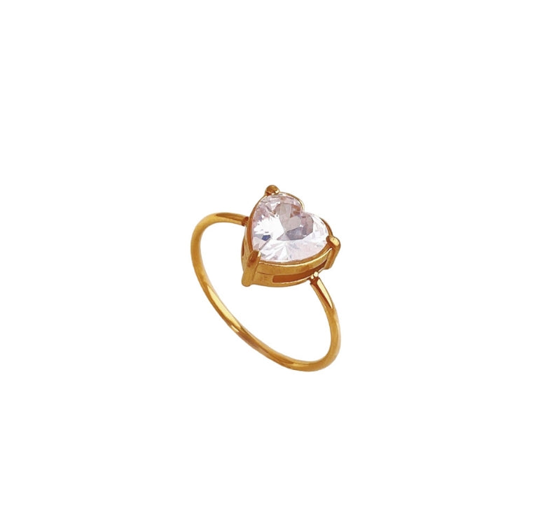 Wholesale Jewelry Simple Classic Style Commute Heart Shape 304 Stainless Steel Titanium Steel Zircon 18K Gold Plated Inlay Rings - coojewelry