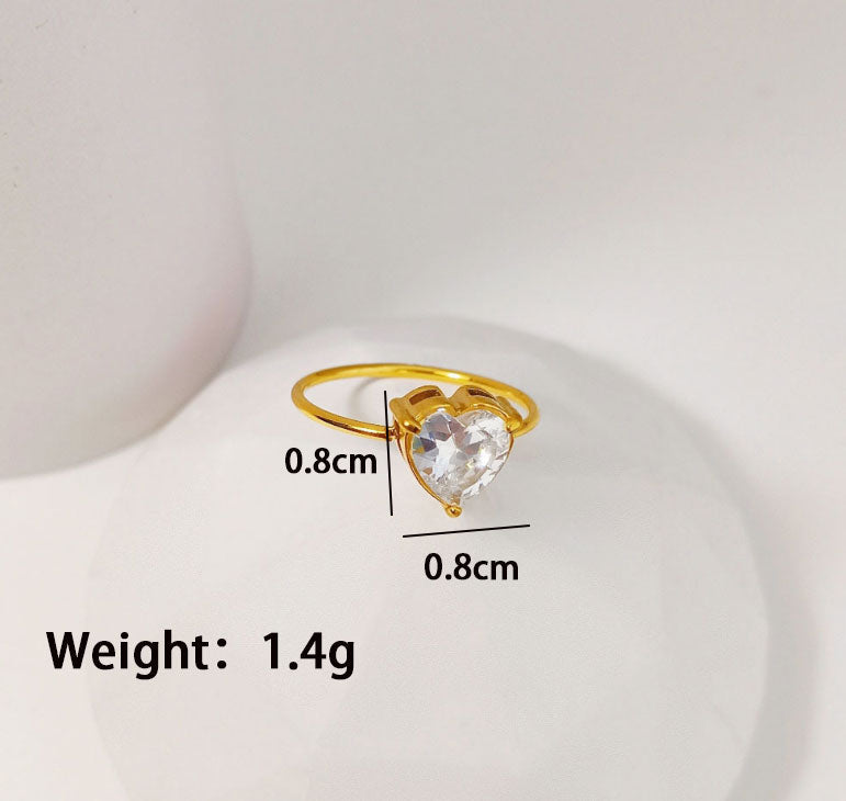Wholesale Jewelry Simple Classic Style Commute Heart Shape 304 Stainless Steel Titanium Steel Zircon 18K Gold Plated Inlay Rings - coojewelry
