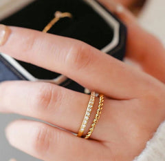 Wholesale Jewelry Simple Classic Style Commute Solid Color 304 Stainless Steel Titanium Steel Zircon 18K Gold Plated Inlay Rings - coojewelry