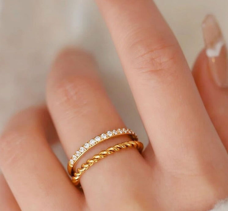 Wholesale Jewelry Simple Classic Style Commute Solid Color 304 Stainless Steel Titanium Steel Zircon 18K Gold Plated Inlay Rings - coojewelry