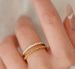 Wholesale Jewelry Simple Classic Style Commute Solid Color 304 Stainless Steel Titanium Steel Zircon 18K Gold Plated Inlay Rings - coojewelry