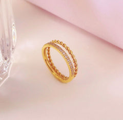 Wholesale Jewelry Simple Classic Style Commute Solid Color 304 Stainless Steel Titanium Steel Zircon 18K Gold Plated Inlay Rings - coojewelry