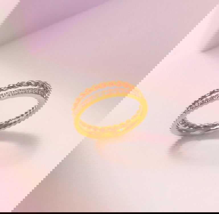 Wholesale Jewelry Simple Classic Style Commute Solid Color 304 Stainless Steel Titanium Steel Zircon 18K Gold Plated Inlay Rings - coojewelry