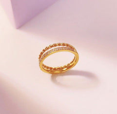 Wholesale Jewelry Simple Classic Style Commute Solid Color 304 Stainless Steel Titanium Steel Zircon 18K Gold Plated Inlay Rings - coojewelry