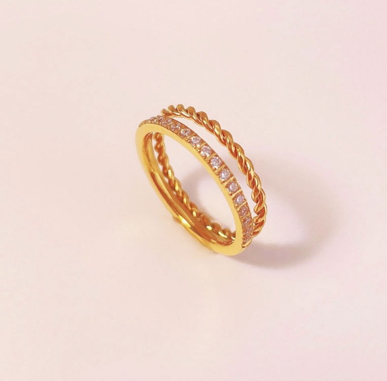 Wholesale Jewelry Simple Classic Style Commute Solid Color 304 Stainless Steel Titanium Steel Zircon 18K Gold Plated Inlay Rings - coojewelry