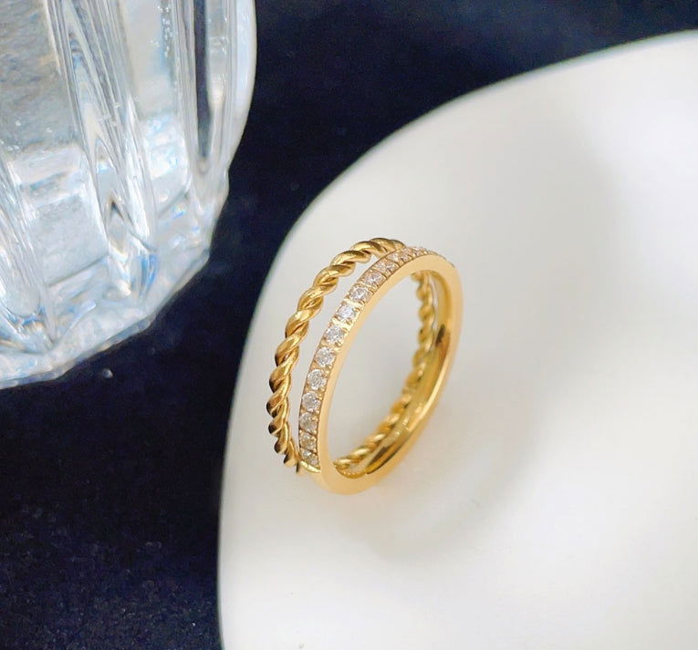 Wholesale Jewelry Simple Classic Style Commute Solid Color 304 Stainless Steel Titanium Steel Zircon 18K Gold Plated Inlay Rings - coojewelry