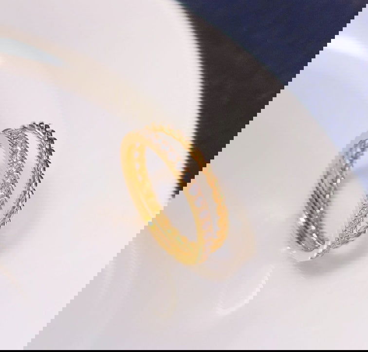 Wholesale Jewelry Simple Classic Style Commute Solid Color 304 Stainless Steel Titanium Steel Zircon 18K Gold Plated Inlay Rings - coojewelry