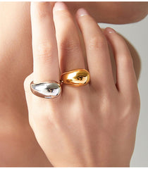 Wholesale Jewelry Simple Commute Style Water Droplets Stainless Steel 18K Gold Plated Open Rings - coojewelry